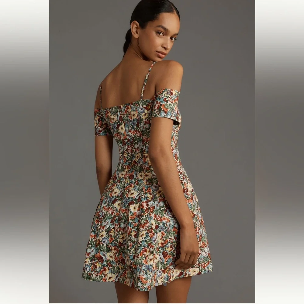 Anthropologie Maeve Floral Off-Shoulder Bow Floral Mini Dress NWT Large $178 - Picture 4 of 10